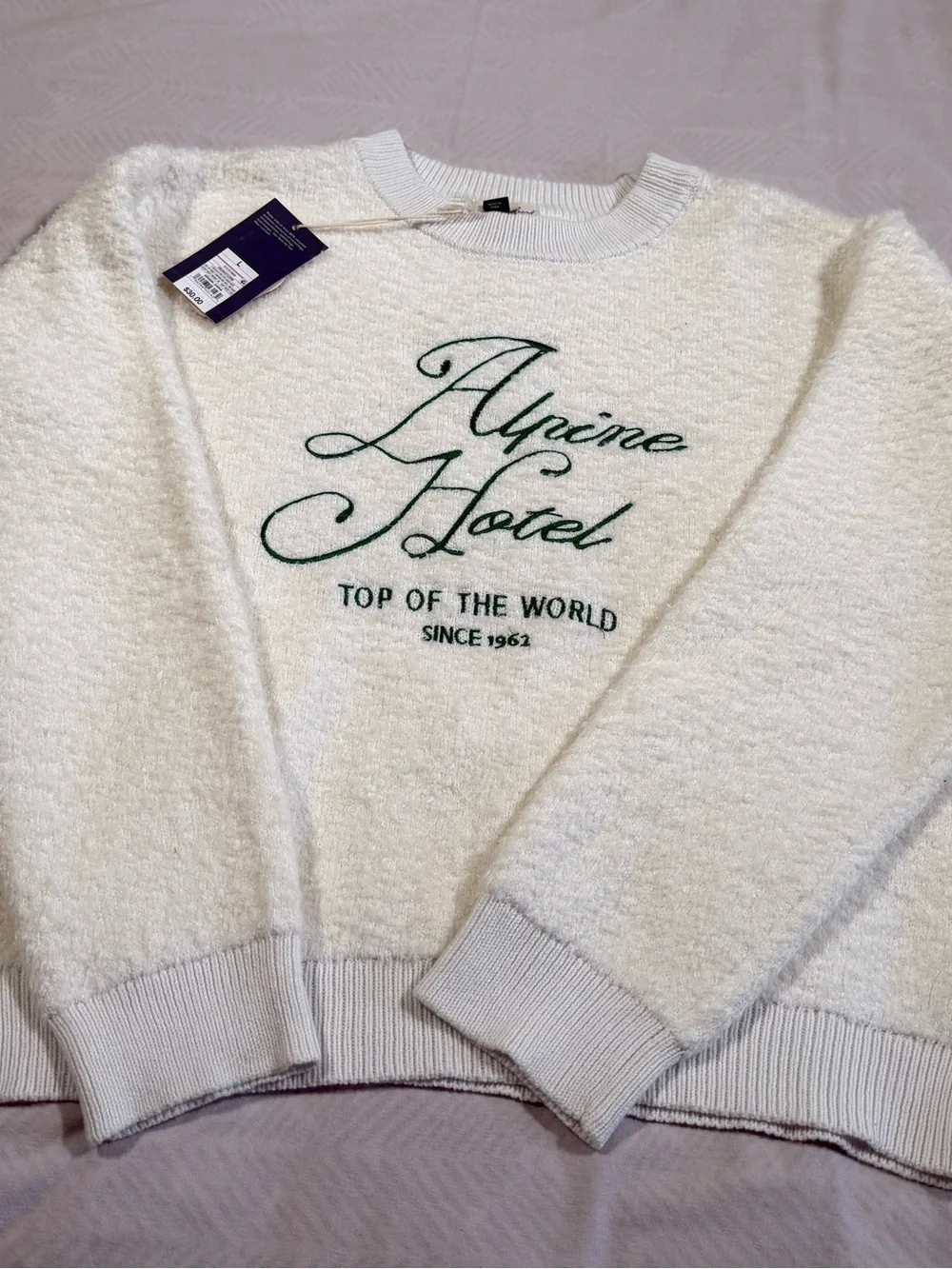 Universal Thread White Crewneck Sweater with Green Script